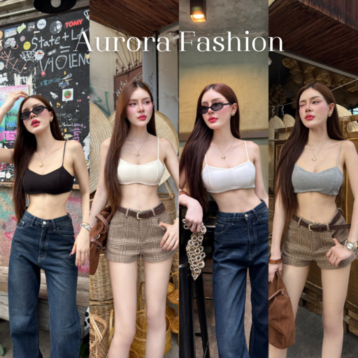 Aurora🛒พร้อมส่ง🚚 (รูปถ่ายจากงานจริง) บราสายเดี่ยว มีฟองน้ำในตัว ยืดพอดีตัวสีพื้น