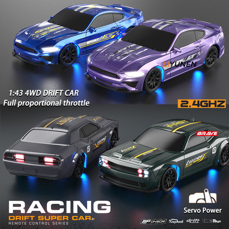 1:43 MINI 4WD RC Drift รถ Servo พวงมาลัย Full Proportional คันเร่ง 1/43 รีโมทคอนโทรลขนาดเล็ก Dodge Mustang Racing รถความเร็วสูง Race รถของขวัญของเล่น