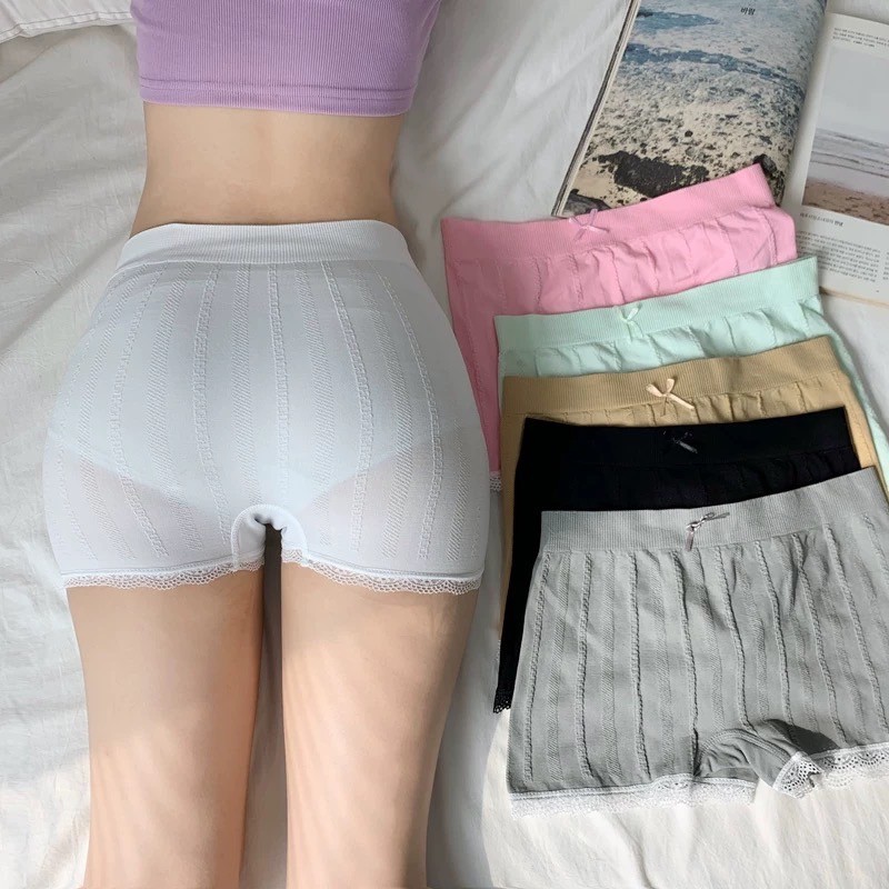 SHOP    กางเกงซับในขาสั้น​ญี่ปุ่น ผ้านิ่ม ใส่สบาย แต่งโบว์ กางเกงใน  มี 6 สี #011