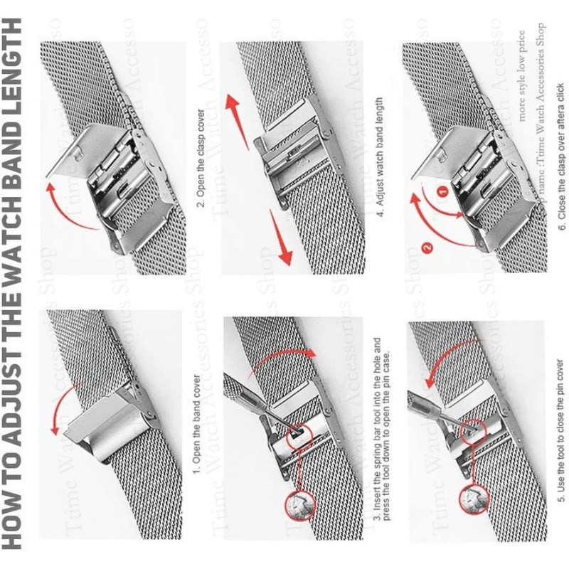 Timex Watch Band Unisex - Milanese Stainless Steel Metal Mesh Strap for Men & Women (12mm 14mm 16mm 18mm 20mm) - Silver & Black - รูปที่ 6