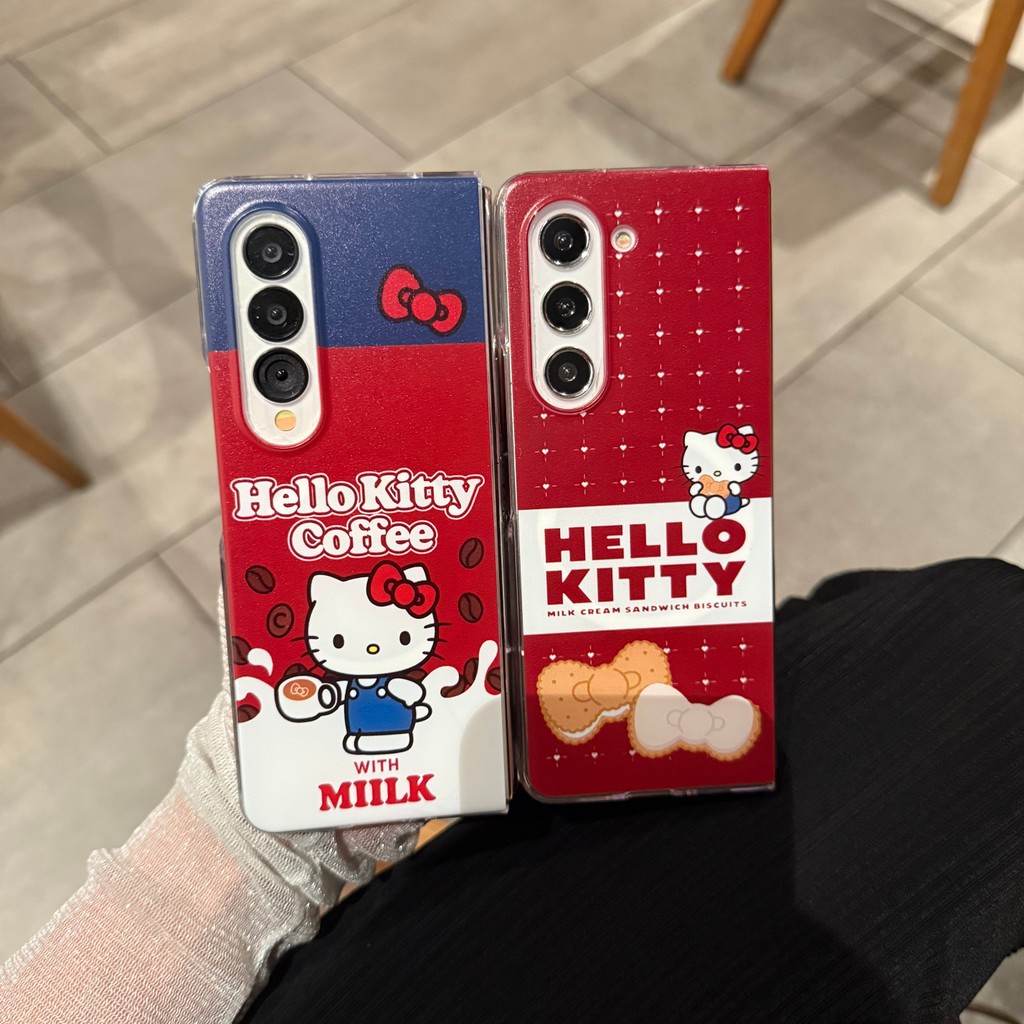 Samsung z Fold8/7/6 Magnetic Transparent Edge รวมทุกอย่าง Hard Shock-proof เคสโทรศัพท์ z fold5/4/3 การ์ตูนน่ารัก Coffee Bean Bow Knot kt PC เคสป้องกัน