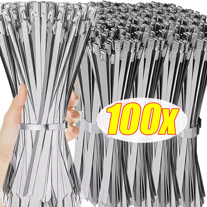 20/60/100 ชิ้น Heavy Duty Self Locking Metal Zip Strap / Stainless Steel Cable Ties / Reusable Fixed Binding Rings