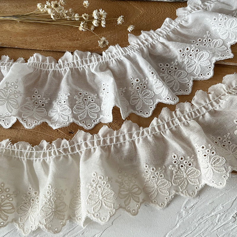 1 หลาผ้าฝ้ายจีบ Ruffle Trim Hollow เย็บปักถักร้อย Guipure ผ้าลูกไม้ริบบิ้นกระโปรง Fringe ผ้าพันคอเย็บตกแต่ง