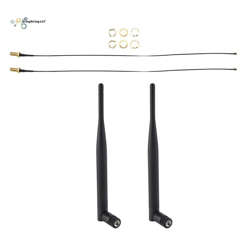 2 x 6dBi 2.4GHz 5GHz Dual Band WiFi RP-SMA เสาอากาศ + 2 x 35 ซม. U.fl / สายเคเบิล