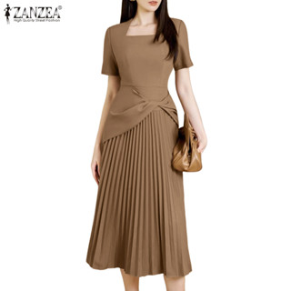 ZANZEA ผู้หญิงแฟชั่นเกาหลีปาร์ตี้คอสี่เหลี่ยมแขนสั้นจีบบิดออ…