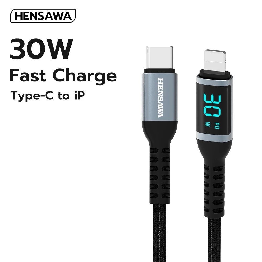 HENSAWA รุ่น US3109 PD 30W Type C To L แสดงผลแบบดิจิตอล Cable USB สาย สำหรับ iP 16 15 14 13 12 11 Pro Max Xs Plus iPad