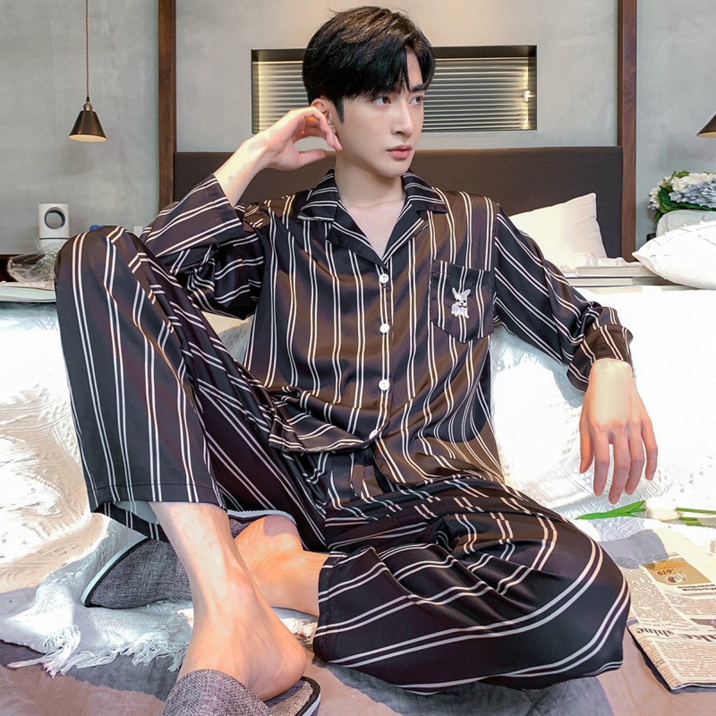 Summer Men s Imious Silk Embossed Fornequin Spring Short arm Silk Pyjamas Men s Thin Plus Size Home 