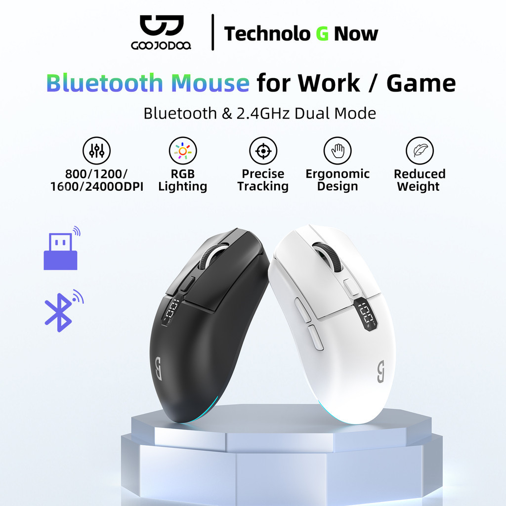 GOOJODOQ Lightweight Dual-mode Rechargeable Mouse 4 levels DIP Adjustable 6-Button Control RGB Light