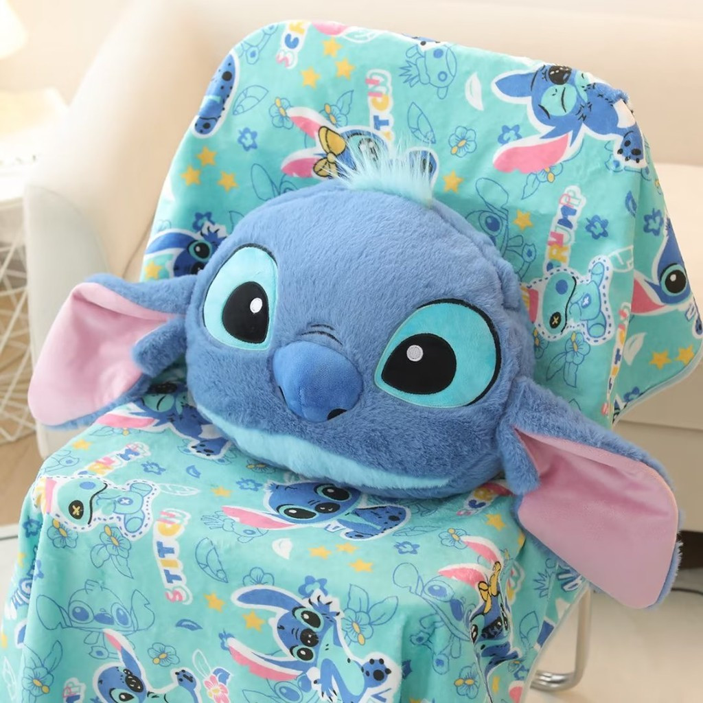 ผ้าห่มตุ๊กตาการ์ตูน Stitch หมอนสำนักงาน ผ้าห่มนอน ผ้าห่มปรับอากาศ ผ้าห่มหนา ผ้าห่มพกพา ผ้าห่มเดินทาง