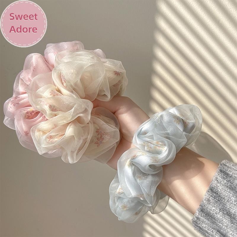 SweetAdore สองชั้นผ้าไหม Organza Scrunchies ดอกไม้หวานผมวงสําหรับสาวผู้ถือผมหางม้ายางรัดผูกผมอุปกรณ์เสริมผม TH