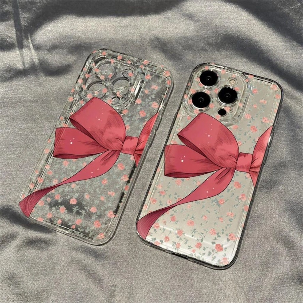 ขายร้อน เคสโทรศัพท์ลายดอกไม้โบว์ใหญ่สำหรับ Apple 16 Pro Max iPhone 15 14/13/12/11/XR/XS กันกระแทกโปร่งใสรุ่นใหม่