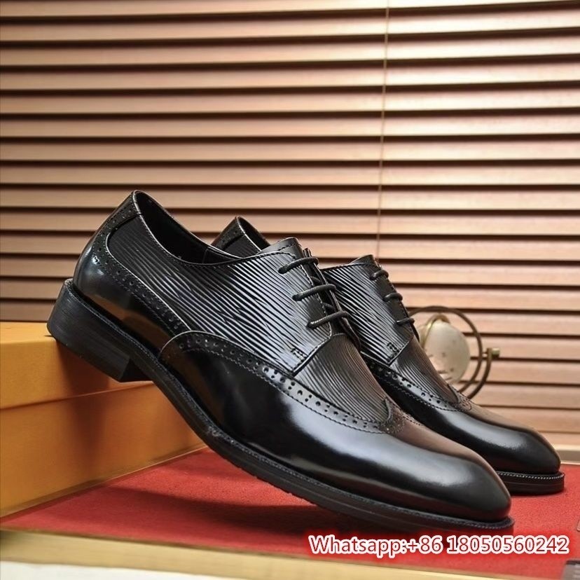 New High End Louis_ Lv Cowhide Shoes Mens Genuine Leather Casual Shoes Black Mens Shoes