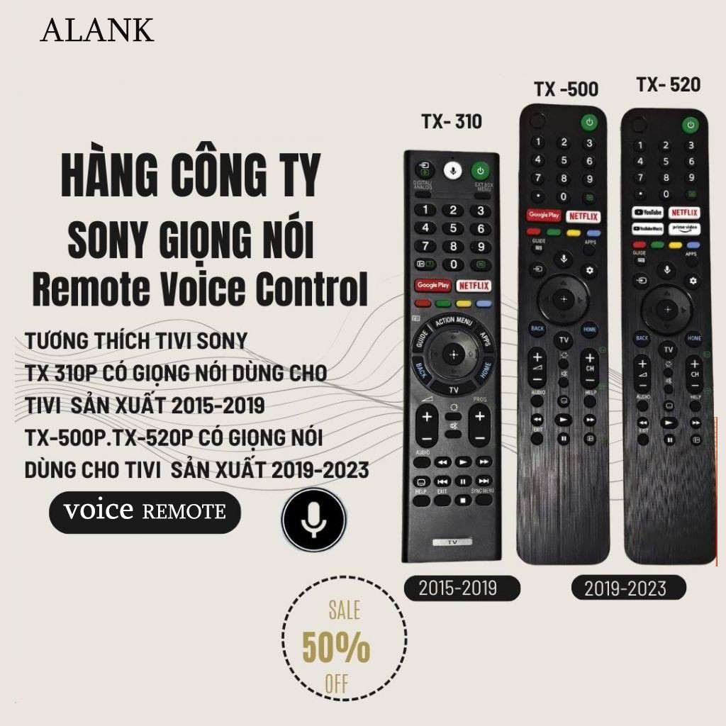 ALANK Remote รีโมททีวี SONY Smart TV รีโมท รองรับคำสั่งเสียง for 2015-2022 TX310P TX500P TX520P