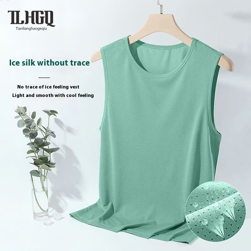 TLHGQ เสื้อกั๊กผู้ชายน้ำแข็งเย็นฤดูร้อนบางสำหรับกีฬา แขนกุดสำหรับออกกำลังกาย จุดต่ำสุด สีขาวยังมาพร้อมเสื้อกล้าม