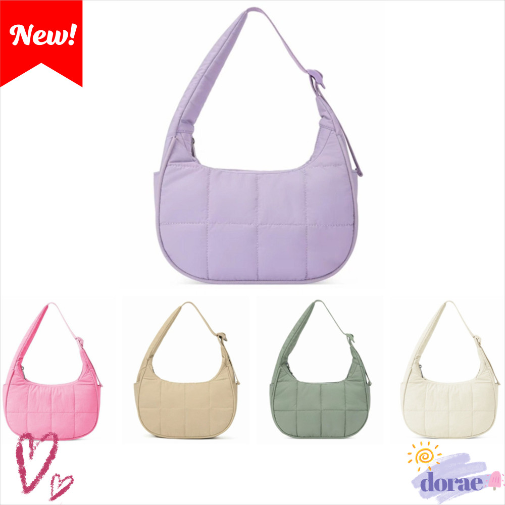 DORAE กระเป๋าใต้วงแขน, ไนลอนพร้อมสายปรับได้กระเป๋าถือ, ความจุขนาดใหญ่ Puffy กันน้ํา Puffy กระเป๋าสะพายปักเป้าผู้หญิงสาว