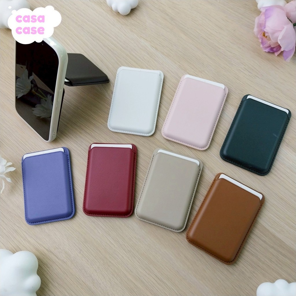 ที่ใส่บัตร แบบหนัง มีขาตั้งในตัว [บัตร/ธนบัตร/Card] ใช้กับเคส Magsafe ได้เลย สีสด [ส่งเร็วทันใจ]