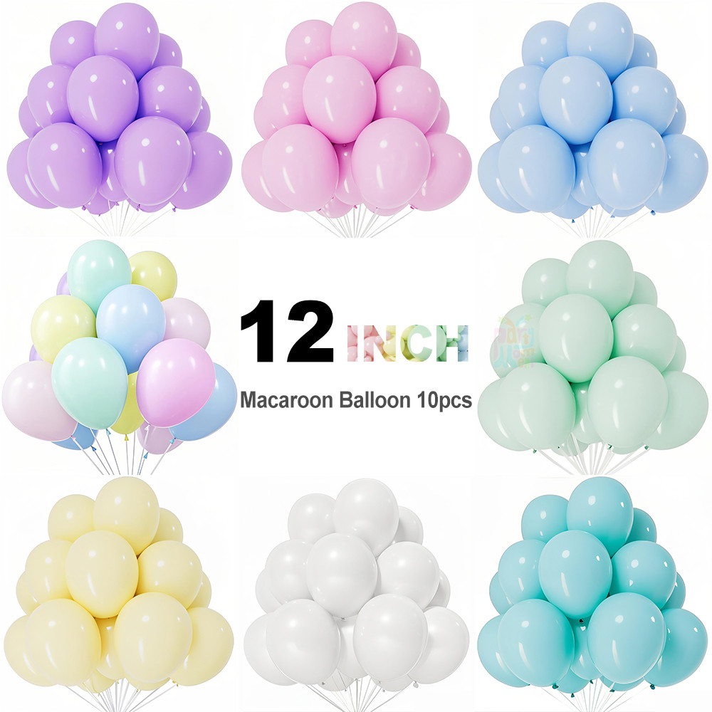 12 นิ้ว 10 ชิ้น Macaroon บอลลูนสีชมพูสีฟ้าสีม่วงพาสเทลบอลลูนสําหรับงานแต่งงานครบรอบวันเกิด Party Decor