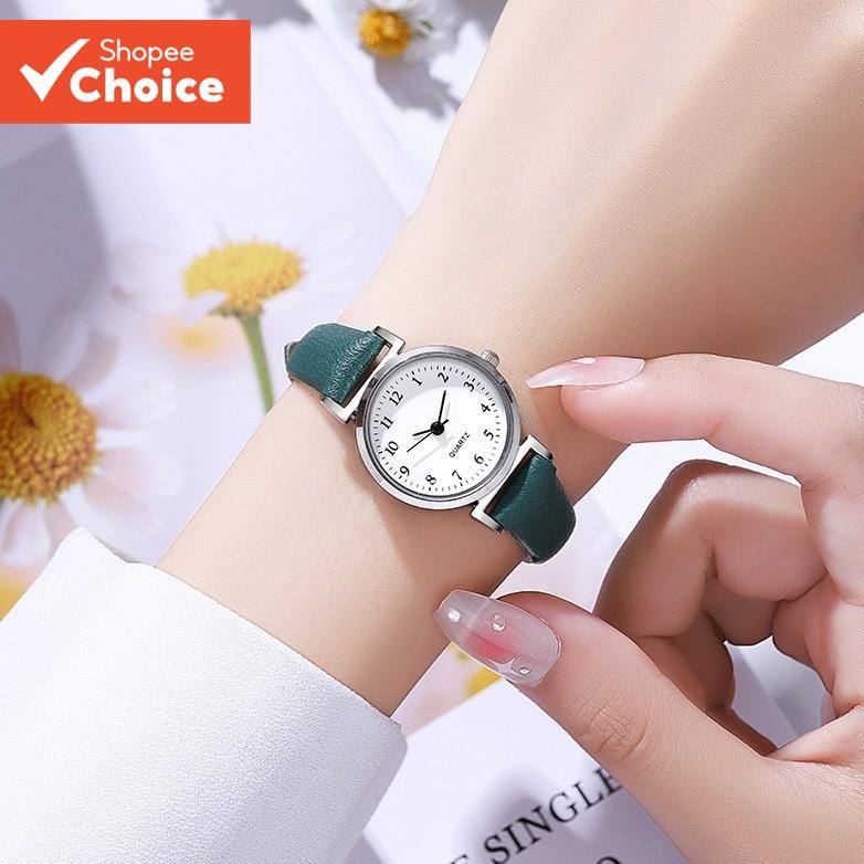 Minimalist Sleek Slim Quartz Watch จอแสดงผลดิจิตอลสายหนังสําหรับผู้หญิงสอบใช้