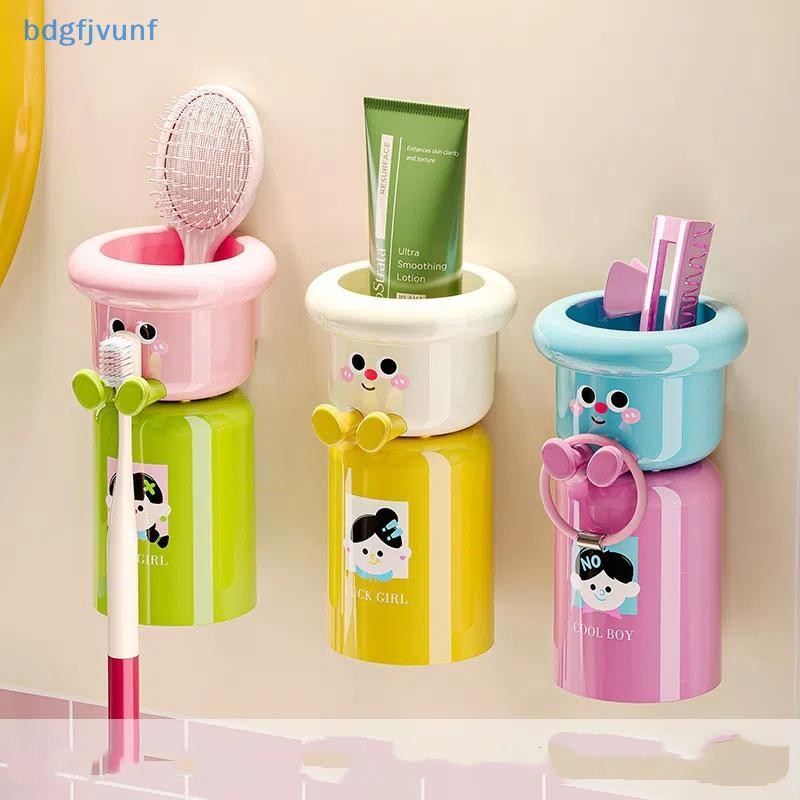 BDGF การ์ตูนผู้ถือแปรงสีฟัน ต่อย-ฟรีแม่เหล็กคว่ําแปรงสีฟันถ้วยติดผนังห้องน้ําเก็บถ้วยน้ํายาบ้วนปากชั้นเก็บ ไทย