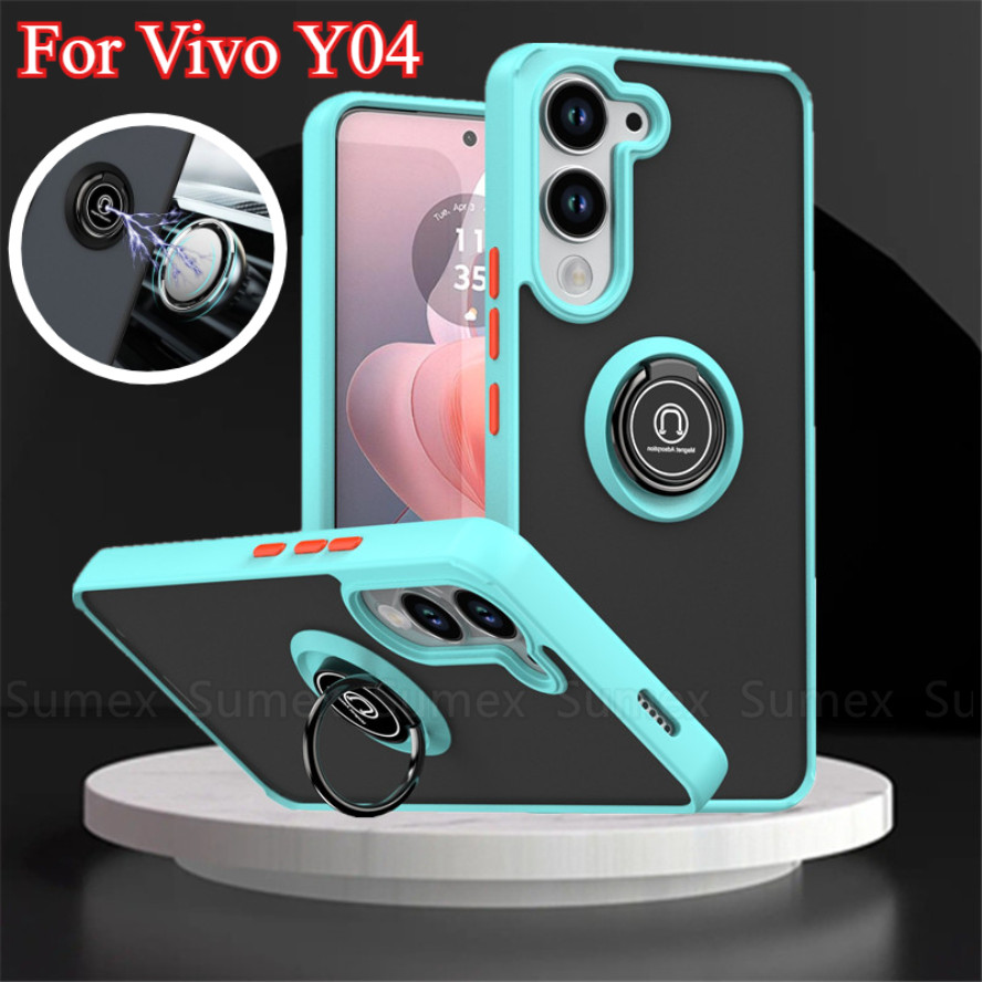 แฟชั่นMatteสําหรับVivo Y04 4G Y29s Y29t 5G 2025 V2430 โปร่งใสแหวนขาตั้งกันกระแทกเคสโทรศัพท์ลื่นปกหลั