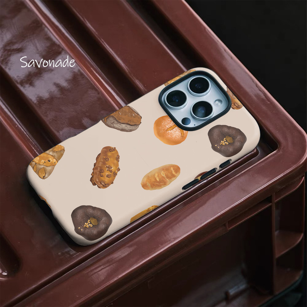 ขนมปังและขนมอบเคสโทรศัพท์สําหรับiPhone15ProMax 14Pro 13 12 13mini Samsung S24 S22 S25 2in1 เคสแข็งเค