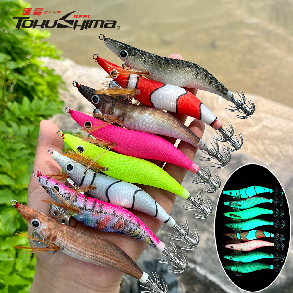 Luminous Casting Lure 8 ซม. 10 ซม. 12 ซม. - ไม้กุ้งจิ๊ก 3D Eyes สําหรับปลาหมึก ปลาตัด