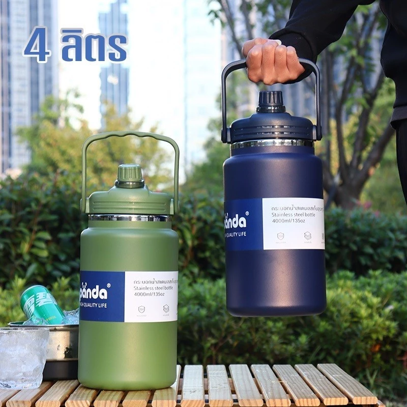 กระติกน้ำสแตนเลส ขวดน้ำ 4L/4000ml แก้วน้ำเก็บความเย็น การเก็บรักษาความร้อนอย่างต่อเนื่อง thumbnail 3