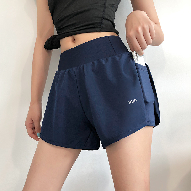 Sports Shorts New Fake Two-Piece Running Shorts Quick-Drying Anti-Exposure Yoga Pants Pocket Fitness