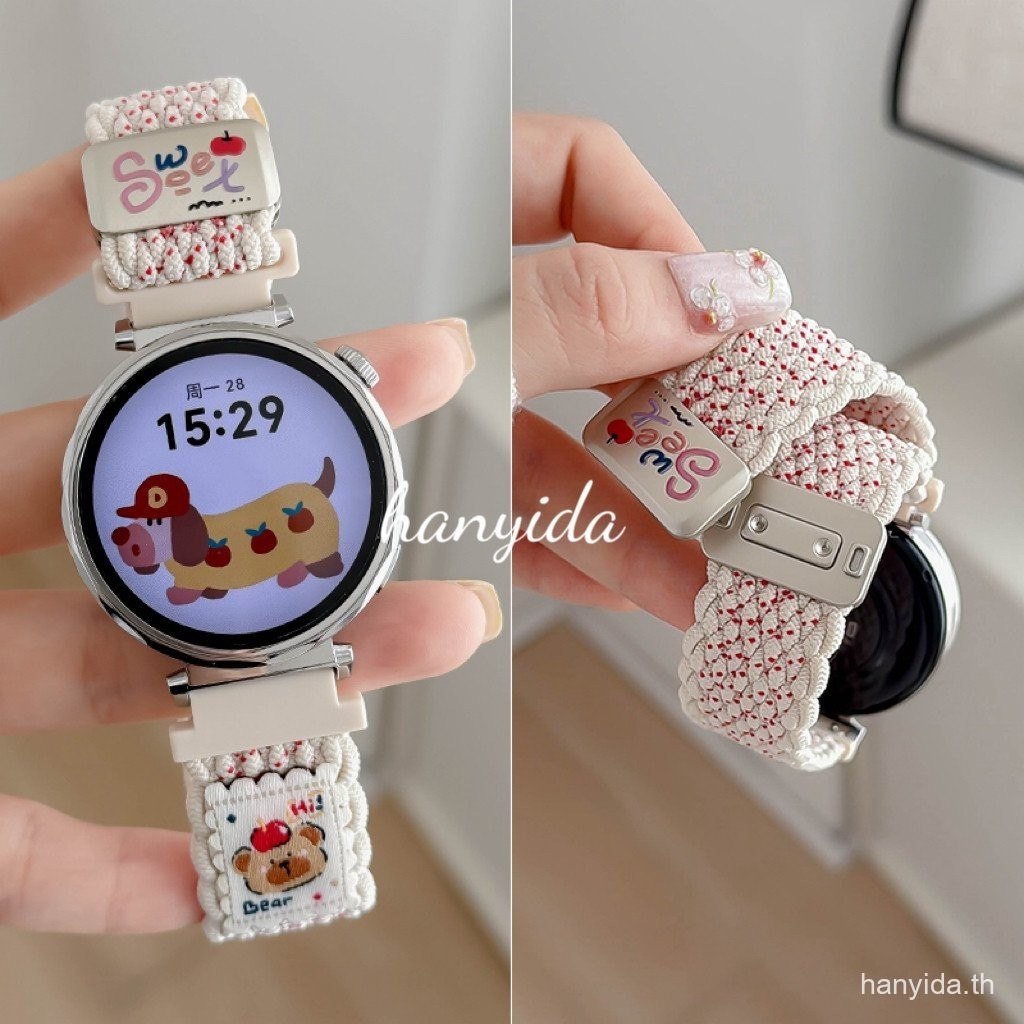 สายนาฬิกาไนลอนรูปหมีน่ารักสำหรับ Huami Amazfit Bip 6 สายรัดข้อมือสมาร์ทวอทช์ สายอ่อนนุ่มระบายอากาศได้