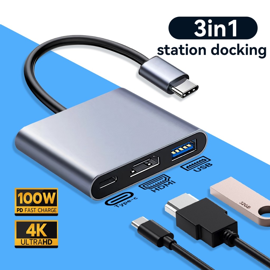 DS05 3 IN 1 USB C Type-C ถึง HDMI HUB Adapter Travel 4K VGA USB 3.0 อะแดปเตอร์สาย Type C Digital TV 