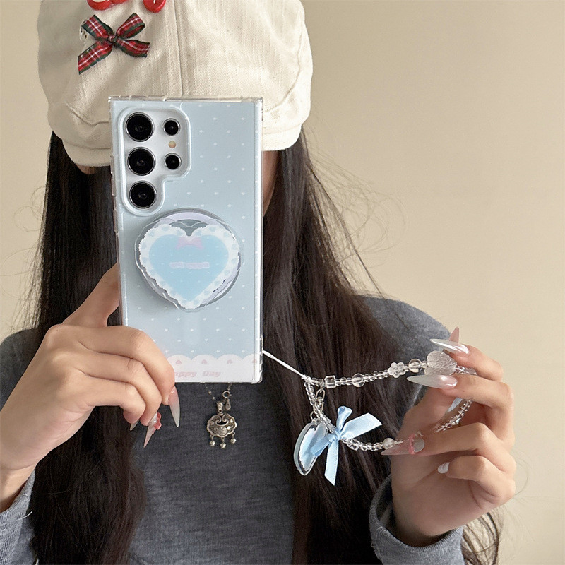 เคสโทรศัพท์แม่เหล็กลายจุดหรูหราพร้อมสายรัดสำหรับ Samsung S25 Ultra S24 S23 Ultra Plus ชาร์จไร้สาย ปกแข็งอะคริลิคกันกระแทก