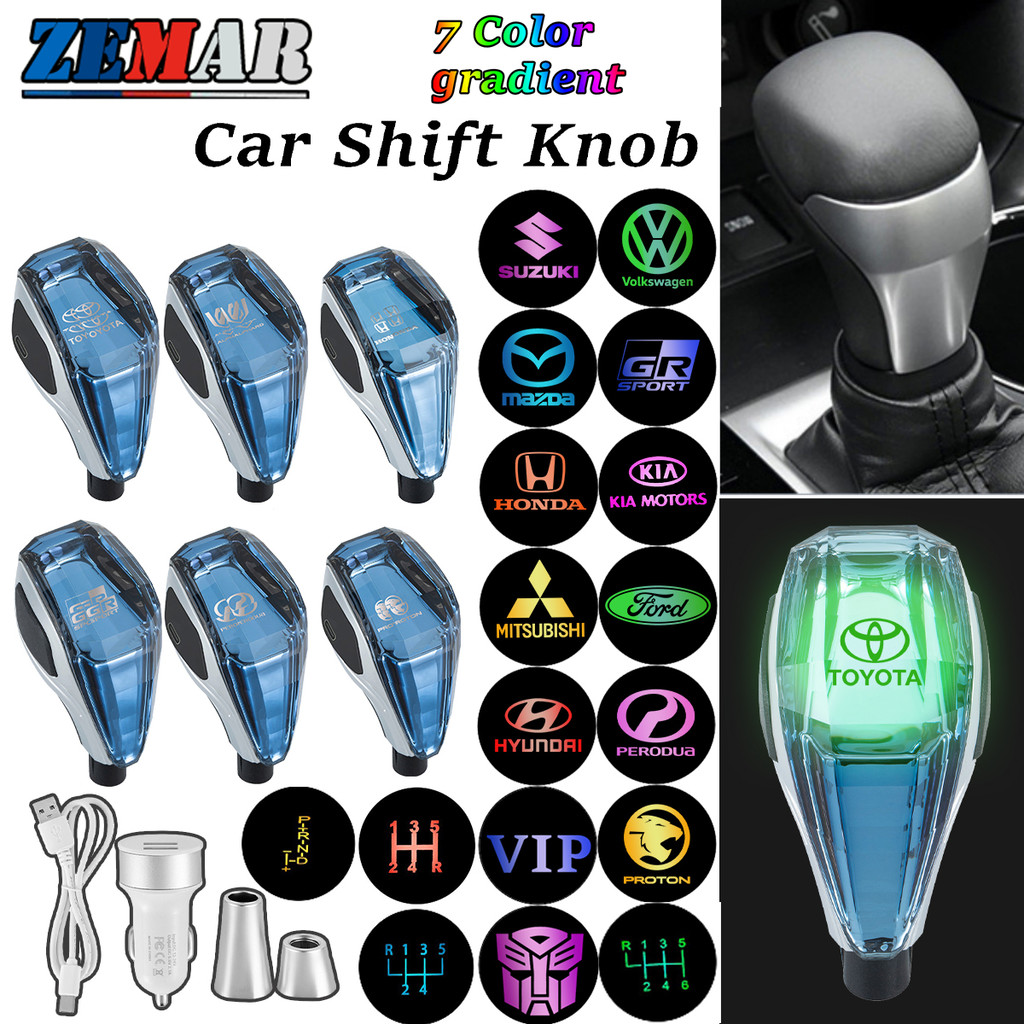 【ZEMAR】รถคริสตัลจับเกียร์ Shift Knob เรืองแสงเกียร์ สัมผัส เปิดใช้งาน หลายสี หัวเกียร์ ไฟ LED โลโก้รถยนต์ หัวเกียร์ คันเกียร์