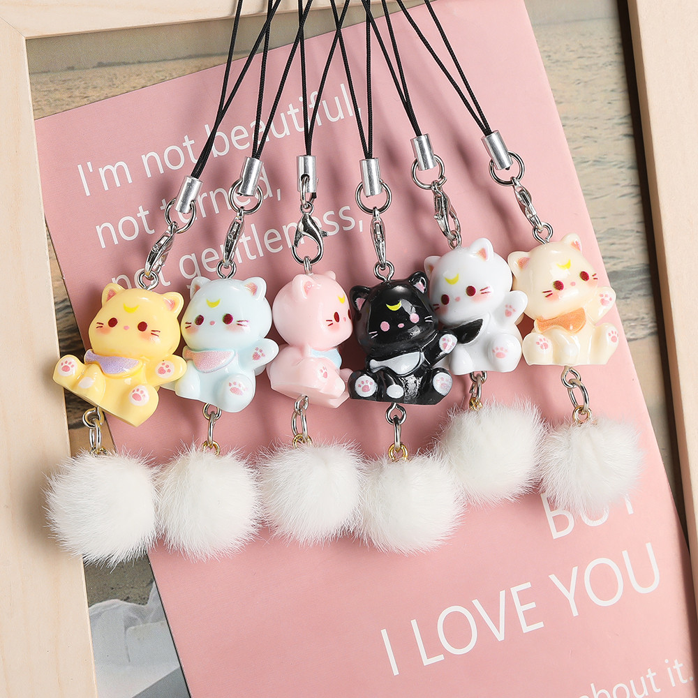 สายคล้องโทรศัพท์ แมวน่ารัก เรซิ่น การ์ตูน สำหรับกระเป๋า ของขวัญเล็กๆ น่ารัก