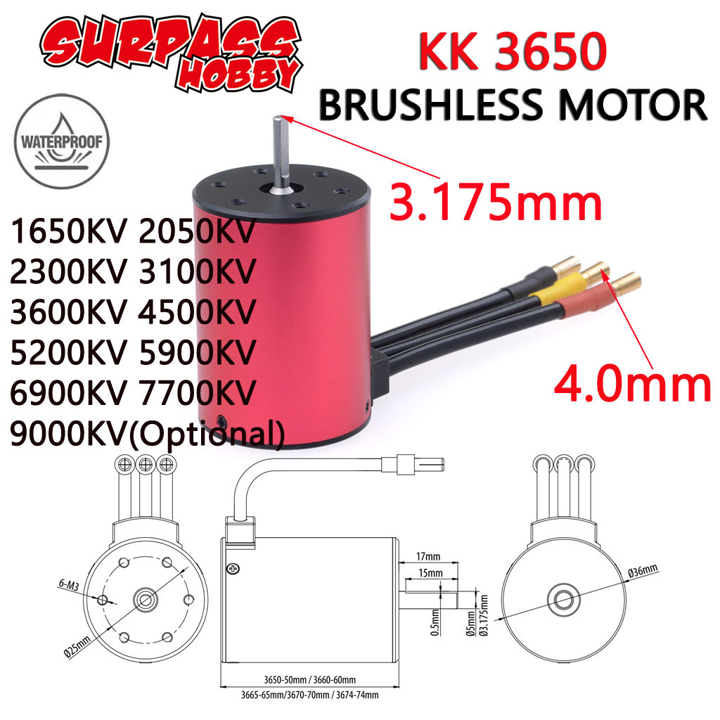 SURPASS HOBBY KK 3650 มอเตอร์ไร้แปรง 7700KV 5900KV 5200KV 3600KV 3.175 มม.สําหรับ RC 1/10 GTR/Lexus 3S RC Drift Racing รถ