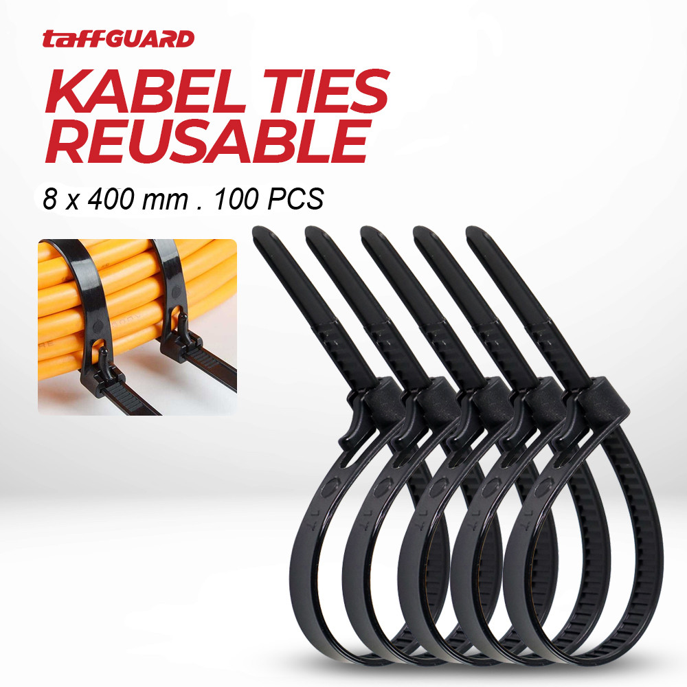 TaffiGUARD Cable Ties Zip Cable Organizer นํากลับมาใช้ใหม่ได้ 8x400 มม. 100 ชิ้น - NL816
