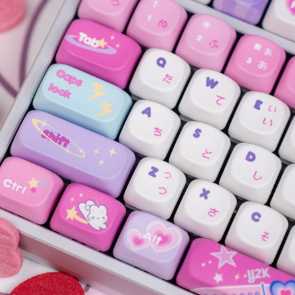 Millennial Girl Keycaps 144 คีย์ MOA โปรไฟล์ PBT Dye Sublimation รอบ Keycaps Wooting60 MAD60 Aula F7