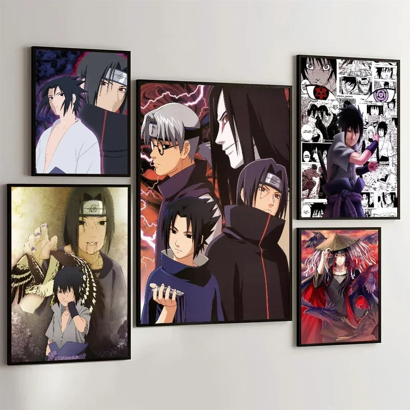1PC N-Naruto U-Uchiha Itachi Poster Movie Sticky Posters Retro Kraft Paper Sticker DIY Room Bar Cafe