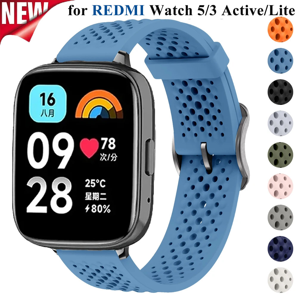 สายรัดซิลิโคนสําหรับ Redmi Watch 5 3 Active 22 มม.สายรัดข้อมือกีฬา Breathe สร้อยข้อมือสําหรับ Redmi Watch 5 3 Lite Band อุปกรณ์เสริม Correa