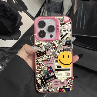 เคสไอโฟน13 หนังสือพิมพ์ยิ้มเคสโทรศัพท์พรีเมี่ยม For iPhone 11 12 14 15 16 Pro MAX 14 15 Plus XR XSMAX 7Plus เคสกันตกหล่น