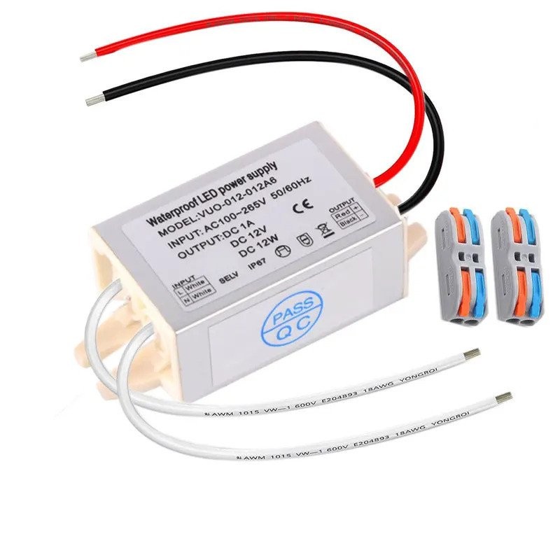 แหล่งจ่ายไฟกันน้ำ IP67 12V DC 1A 120V 230V ไดรเวอร์ LED สำหรับตู้ G4 GY6.35 ไฟแถบ ไฟพัค ไฟฮูด