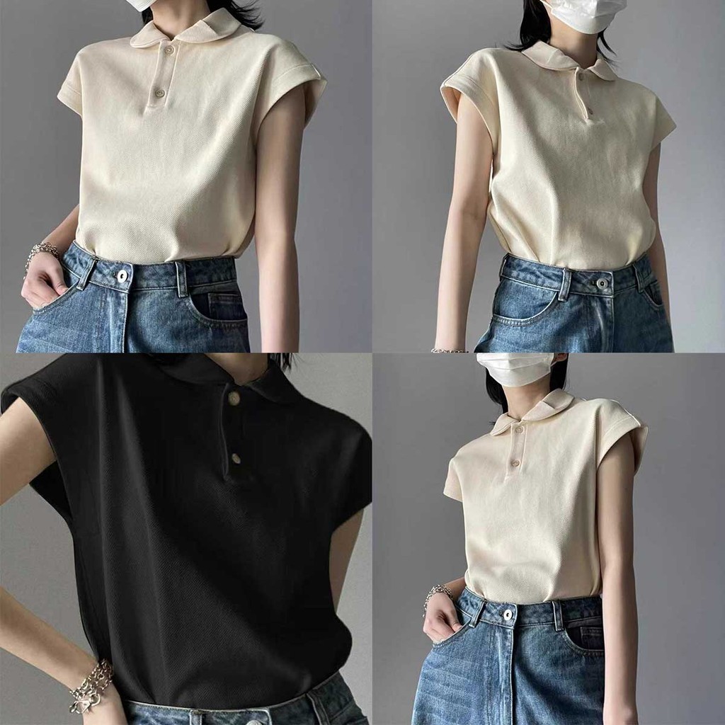เสื้อยืดหญิงผ้าดี ทรงโอเวอร์ คอปกเกาหลี
