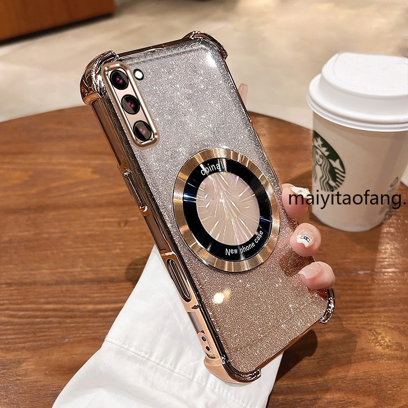 กันกระแทกcase สําหรับ Samsung A02S A03S สีชมพูประกายสี่มุม Anti Drop 3D เคสโทรศัพท์ความงามการออกแบบแหวนแม่เหล็กซิลิโคน TPU Soft case
