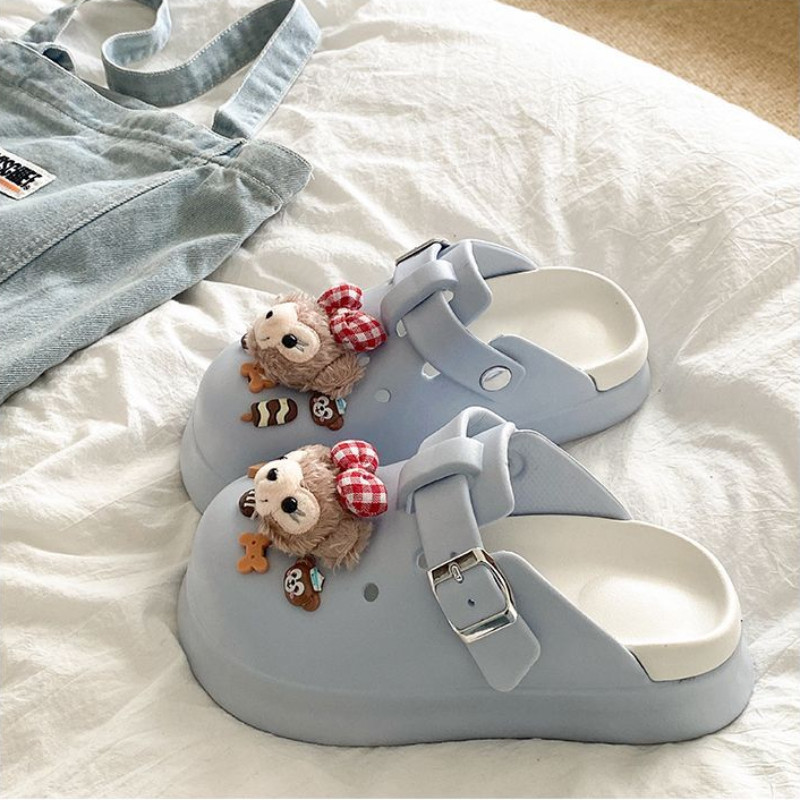 รองเท้าแตะผู้หญิงใหม่ น่ารัก ปิดนิ้วเท้า สำหรับกลางแจ้ง ฤดูร้อน กันลื่น พื้นหนา ระบายอากาศได้ - รูปที่ 2