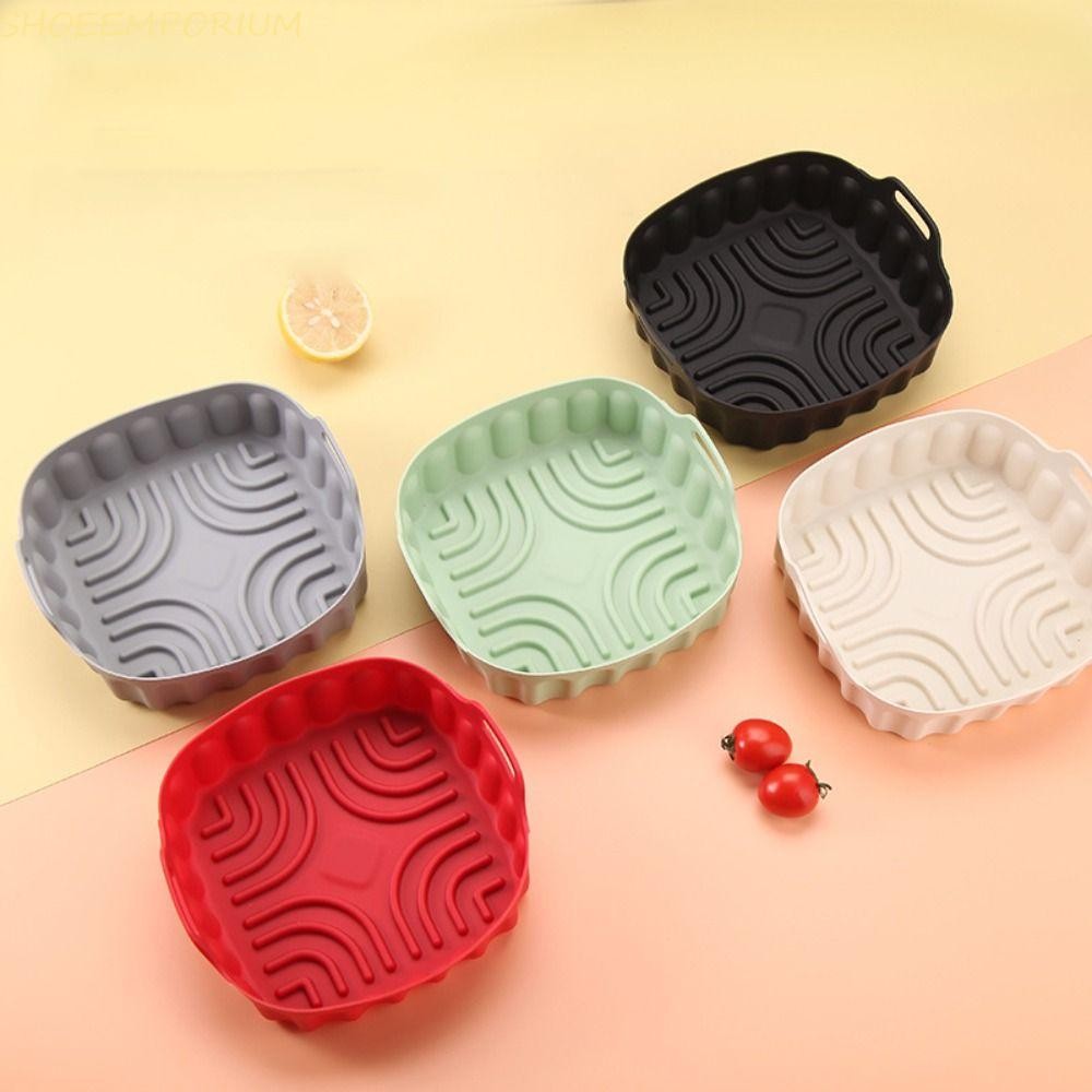 SHOEEMPORIUM ซิลิโคน Air Fryer Liners, Square Non-stick Air Fryer หม้อถาดอบ,ทนทาน 7/8 นิ้วเกรดอาหาร Air Fryer แทรกเตาอบถาดห้องครัว