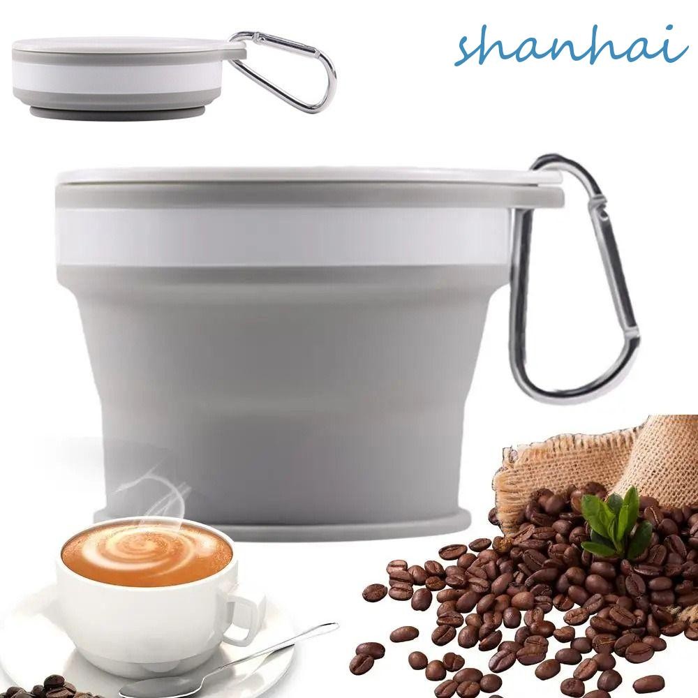 SHANHAI แก้วเดินทางพับได้,แบบพกพาพร้อมถ้วยดื่มซิลิโคนคาราบิเนอร์,เกรดอาหารป้องกันการรั่วขยายทนความร้อนRetractable Camping ถ้วยน้ํา
