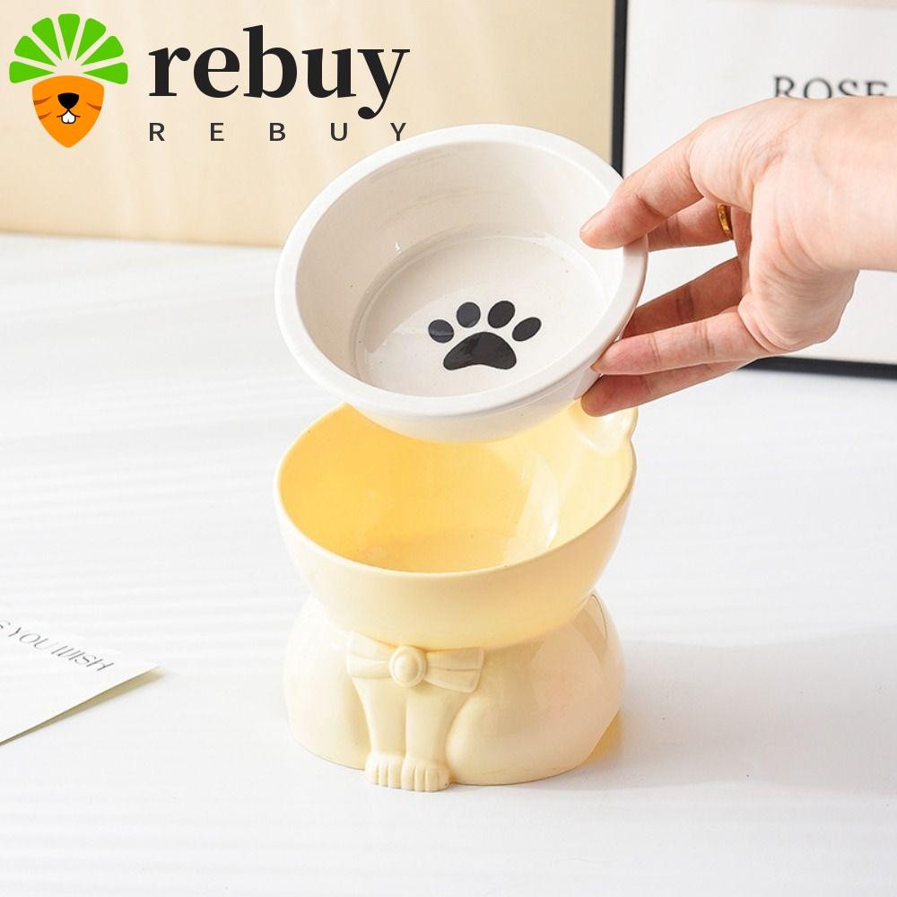 ซื้อซ้ํา ชามแมว,น่ารักเซรามิกสัตว์เลี้ยงชามเท้าสูง,อุปกรณ์สัตว์เลี้ยงสร้างสรรค์ป้องกันการพลิกคว่ําที่ถอดออกได้สัตว์เลี้ยงดื่มป้อนคอป้องกั