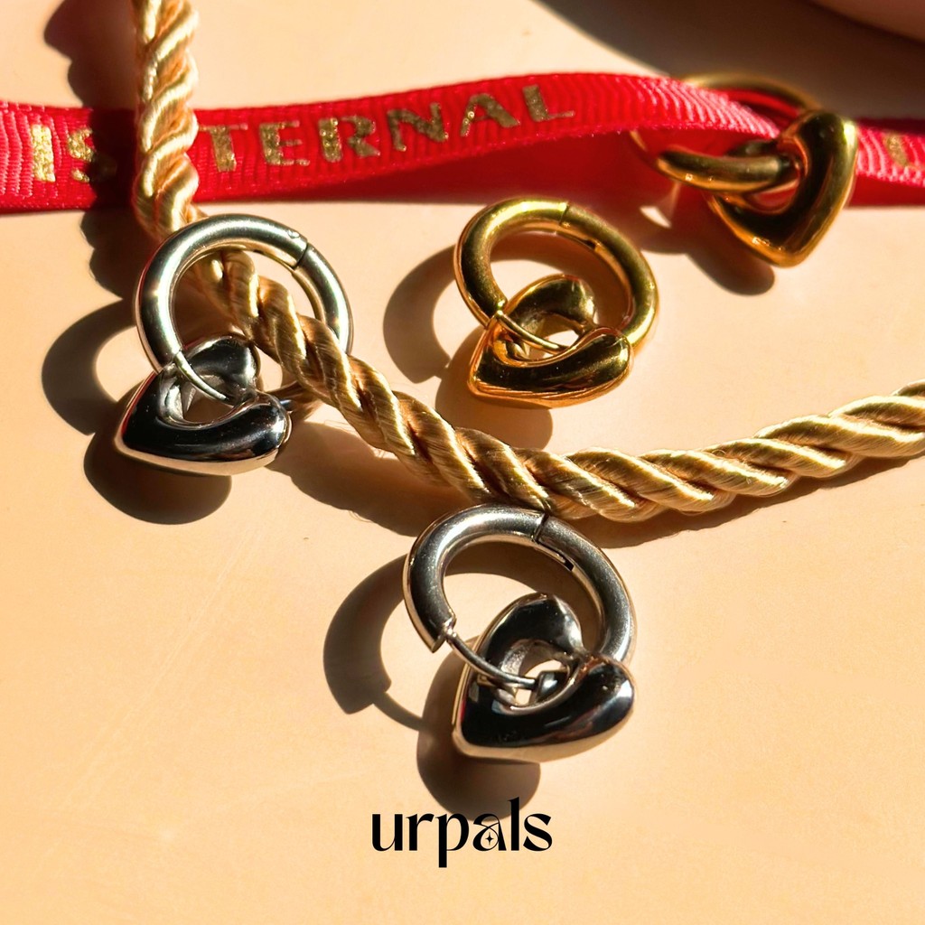 URPALS ต่างหูหัวใจ ต่างหูห่วงหัวใจ ตัวเรือน Stainless ชุบทอง 18K แพ้ง่ายใส่ได้ ใส่ได้นาน ไม่ลอก ไม่ดำ