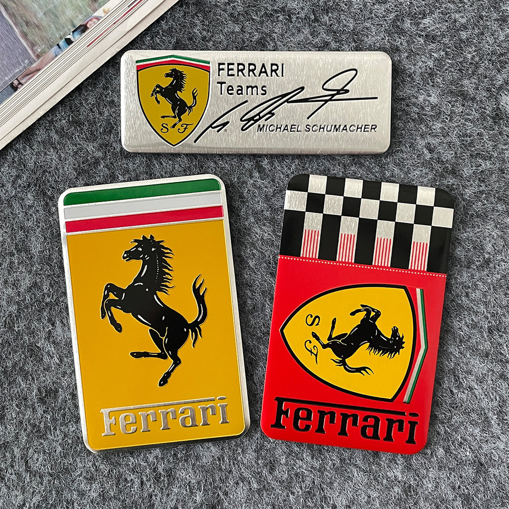 Ferrari อลูมิเนียม สติ๊กเกอร์ 3D รถ รถไฟฟ้า ตกแต่งรถ Logo หมวกกันน๊อค แม่เหล็ก ไฟท้าย ตัด แต่งรถยนต์