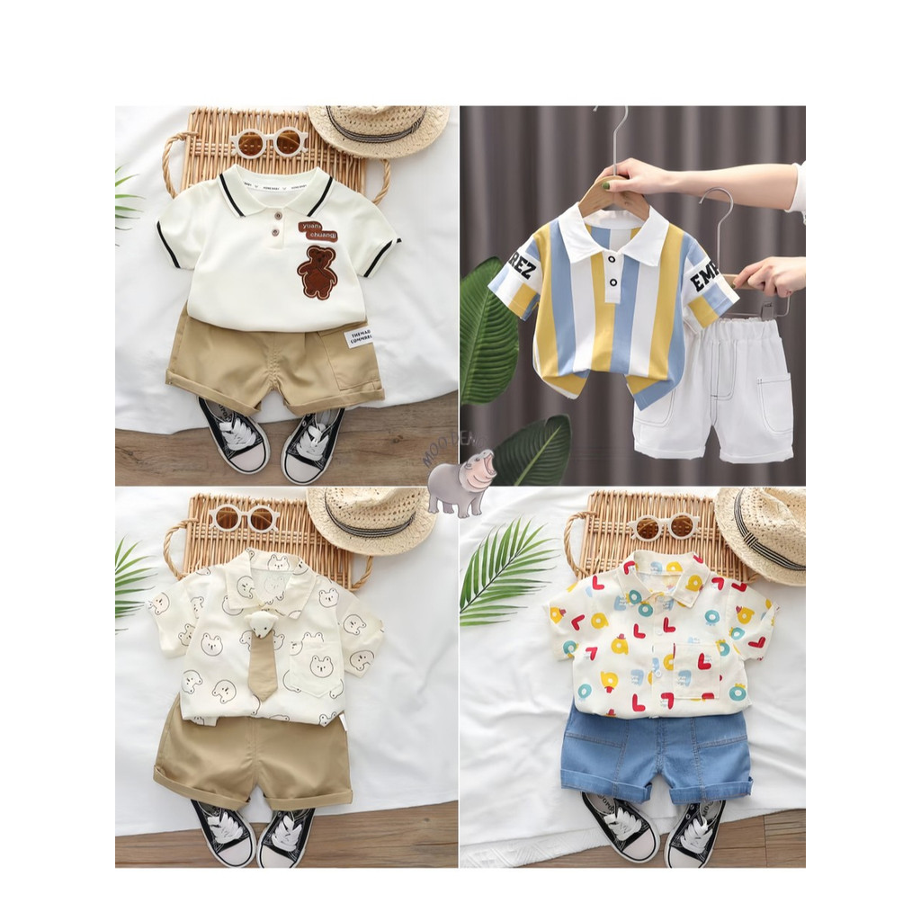 ชุดเซทเด็ก ชุดเด็ก โปโลเสื้อ+กางเกง เสื้อผ้าสำหรับเด็ก เสื้อ+กางเกง Size90-120 1-4ปี เสื้อผ้าเด็กผู้ชาย