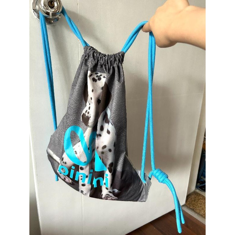 Oinimi Spotted Puppy Backpack Drawstring Bag พิมพ์กระเป๋าเป้สะพายหลังสองด้าน Silver Blue Contrast Color 6.4